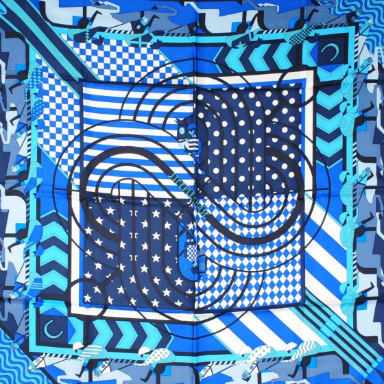 HERMES Silk Steeple Chase Scarf 90 Turquoise Ciel Marine