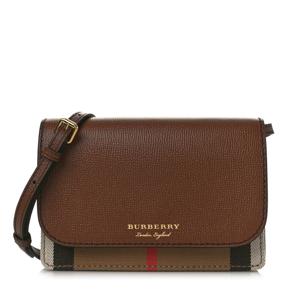 BURBERRY Grained Calfskin House Check Tartan Mix Hampshire Wallet On Chain Tan