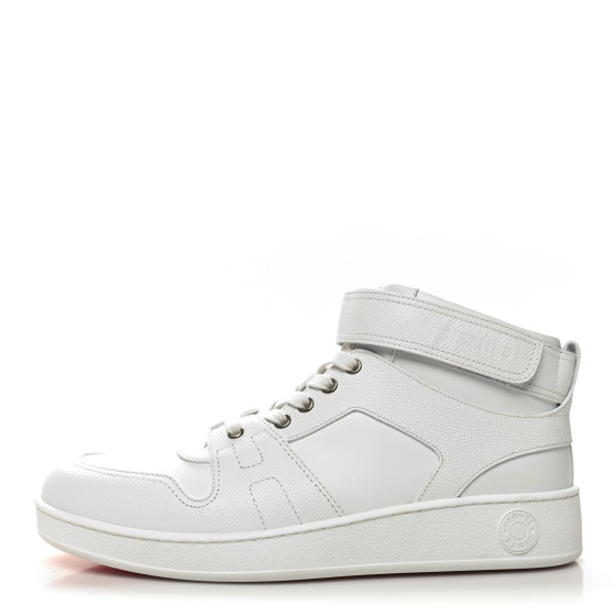 HERMES Calfskin Epsom Mens High Top Freestyle Sneakers 42 White