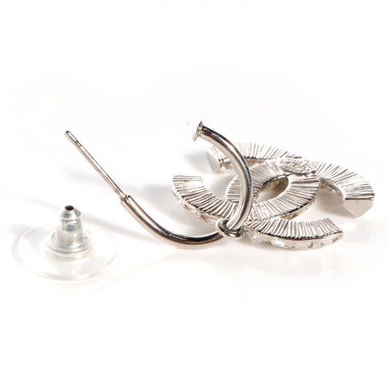 CHANEL Baguette Crystal CC Dangle Earrings Silver 69566