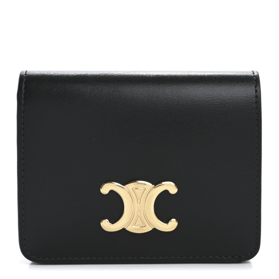 財布・小物その他 Celine Triomphe Compact Wallet in Shiny Calfskin Black TRIOMPHE COMPACT WALLET IN SHINY CALFSKIN - BLACK | CELINE