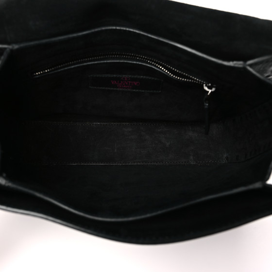 VALENTINO GARAVANI Pebbled Calfskin Onyx Medium Guitar Strap