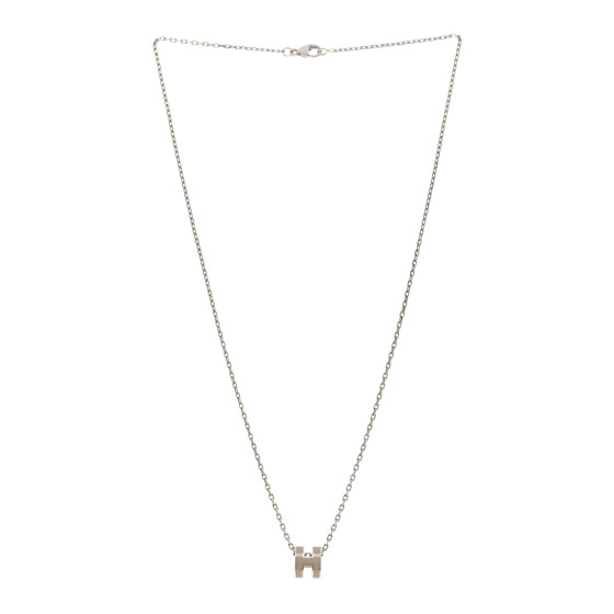 ★Hermes★(W) Mini Pop H Pendant★Palladium & Marron Glace HERMES Palladium Mini Pop H Pendant Necklace Marron Glace