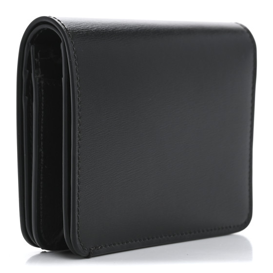 CELINE Shiny Calfskin Triomphe Compact Wallet Black 1666554