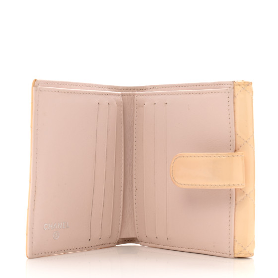 CHANEL Patent Quilted Compact French Flap Wallet Light Pink