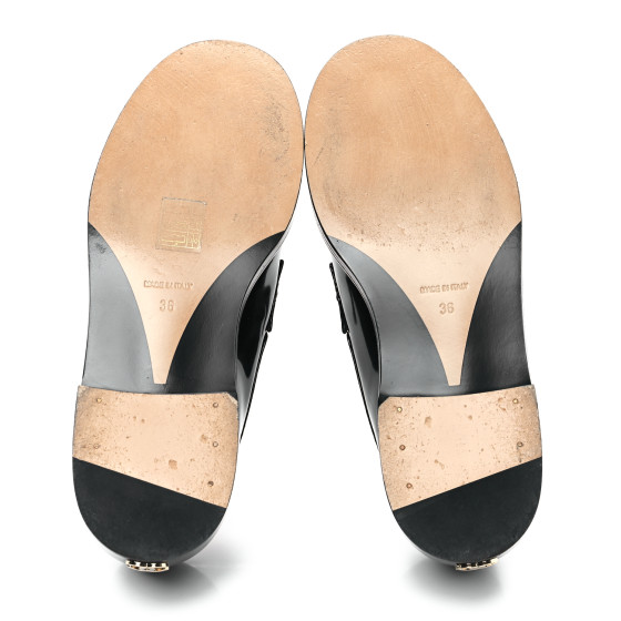 CHANEL Shiny Calfskin Logo Loafers 36 Black 1653940