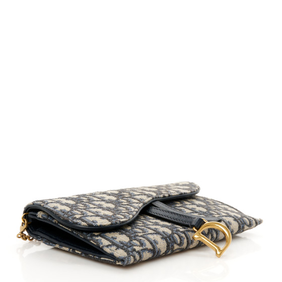CHRISTIAN DIOR Oblique Saddle Chain Long Wallet Blue 1666393