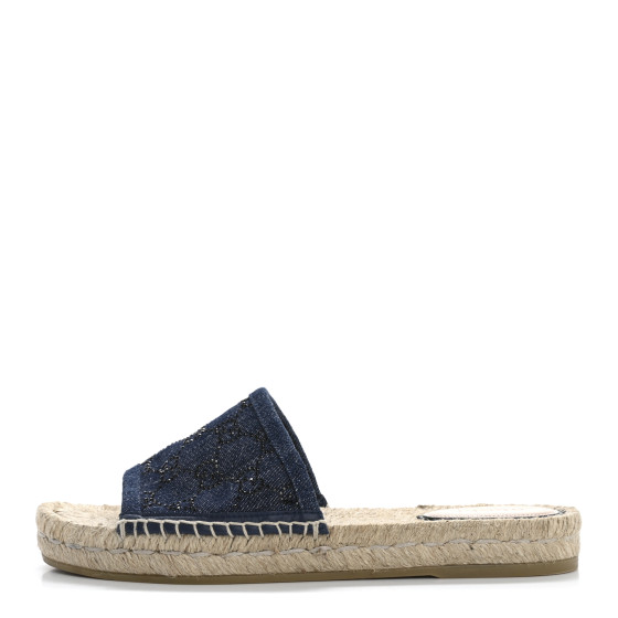 ★priceless★ GUCCI Denim Crystals GG Monogram Espadrille 20mm Slide