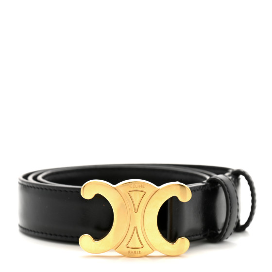 CELINE Box Calfskin Medium 25mm Triomphe Belt 80 32 Black