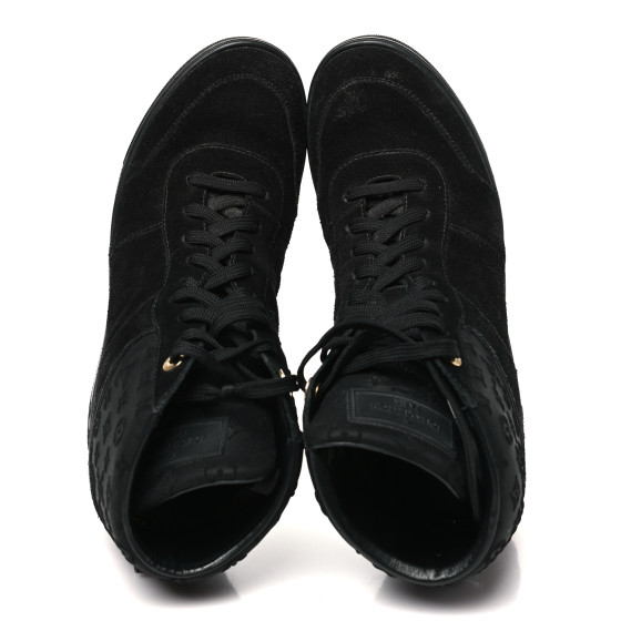 LOUIS VUITTON Calfskin Suede Monogram Cliff Top Wedge