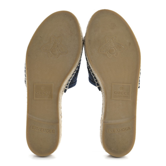 ★priceless★ GUCCI Denim Crystals GG Monogram Espadrille 20mm Slide