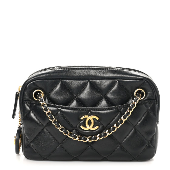 CHANEL Shiny Lambskin Quilted Mini Camera Case Black 1662621