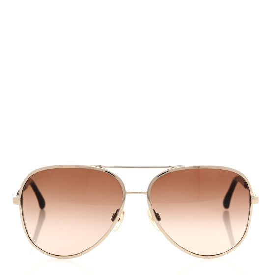 CHANEL アビエーターサングラス ゴールド ブラウン CHANEL Lambskin Aviator Chain Sunglasses 4194-Q Gold 1667795