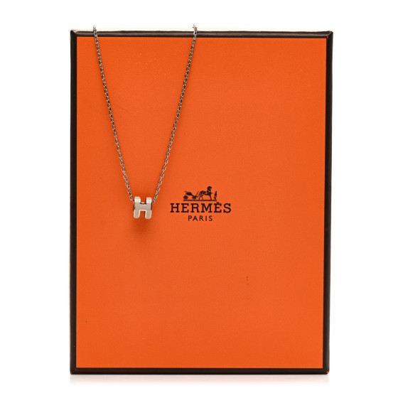 ★Hermes★(W) Mini Pop H Pendant★Palladium & Marron Glace Hermes Palladium Marron Glace Mini Pop H Pendant Necklace