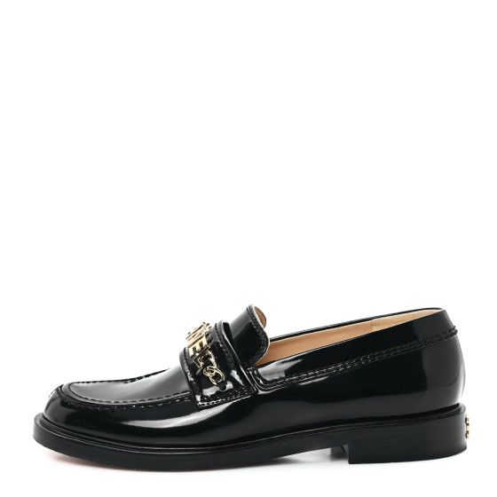 贈る結婚祝い Logo Calfskin Shiny CHANEL Loafers 1653940 Black 36 靴