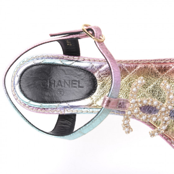 CHANEL Goatskin Fantasy CC Pearl Thong Sandals 37.5