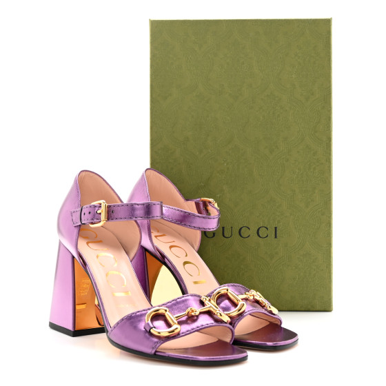 GUCCI Metallic Nappa Horsebit Cross Strap 95mm Sandals 38.5