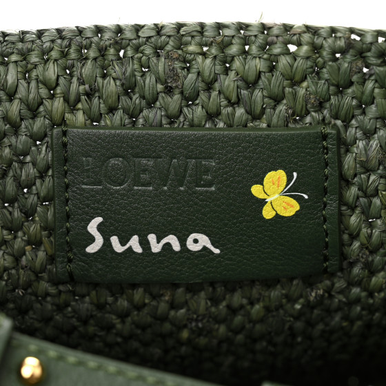 LOEWE X SUNA FUJITA Raffia Small Font Tote Bottle Green