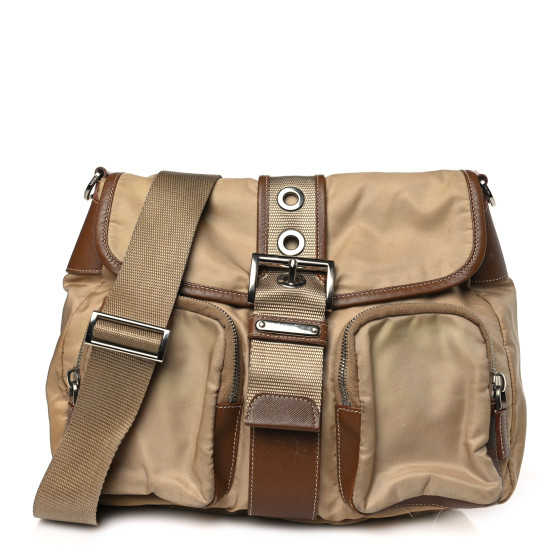 トートバッグ PRADA Women Messenger Bags 1BA863EOONZV F0018 BEIGE PRADA Tessuto Nylon Messenger Bag Beige 1496764 | FASHIONPHILE