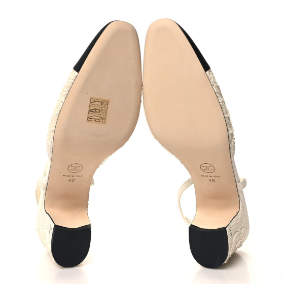 CHANEL Strass Sequin Grosgrain Cap Toe CC Slingback Pumps 40