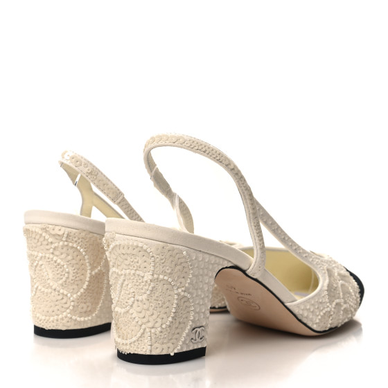 CHANEL Strass Sequin Grosgrain Cap Toe CC Slingback Pumps 40