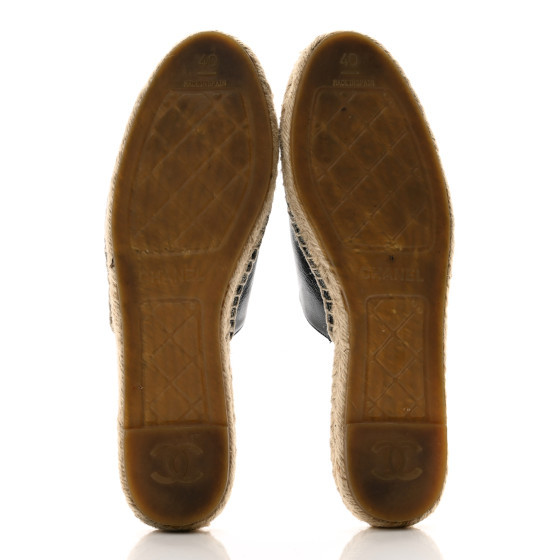 CHANEL Goatskin Patent Calfskin CC Espadrille Mules 40 Black