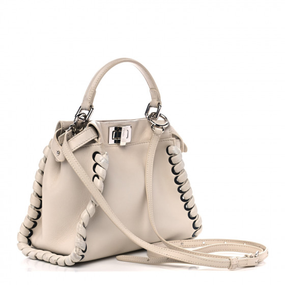 FENDI Nappa Lace Up Mini Peekaboo Iconic Satchel Bianco