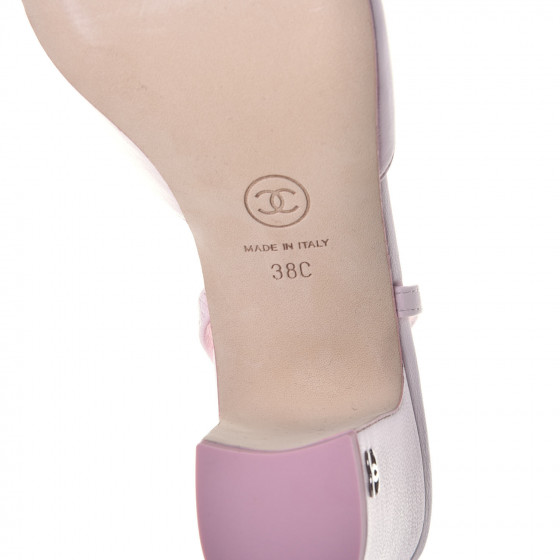 CHANEL Lambskin Cap Toe CC Slingback Sandals 38 Pink 763254