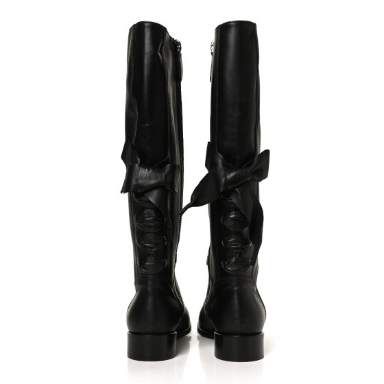 VALENTINO GARAVANI Calfskin Bow Lace Up Back Knee High Tall