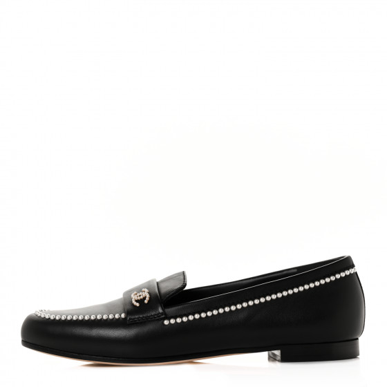 last sale CHANELローファー Chanel Quilted Tab Loafers Black Leather - G36646 X56469