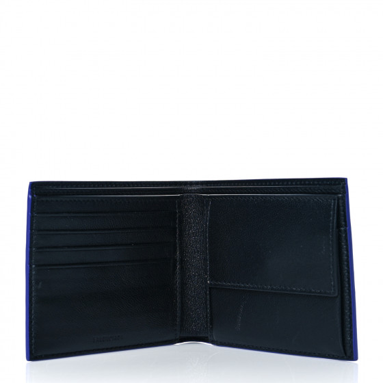 BALENCIAGA Calfskin Logo Paisley Square Bi-Fold Wallet Blue