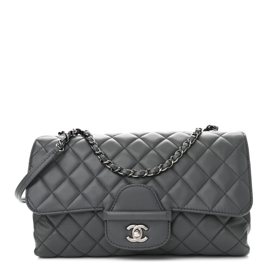 Lambskin Quilted Jumbo Coco Loop Flap Grey