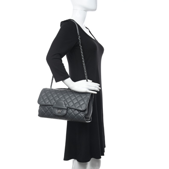 CHANEL Lambskin Quilted Jumbo Coco Loop Flap Grey 1214374