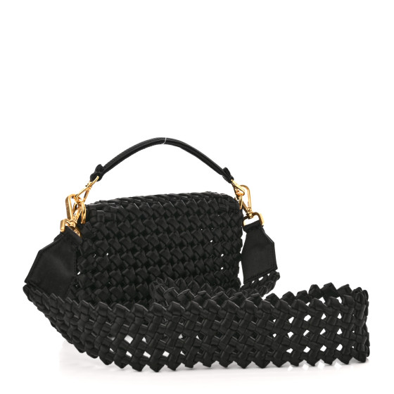 FENDI Satin Square Knot Woven Mini Baguette Black 1212934