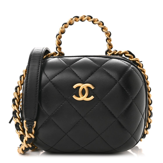 Lambskin Quilted Small CC Bubble Vanity Case With Chain Black