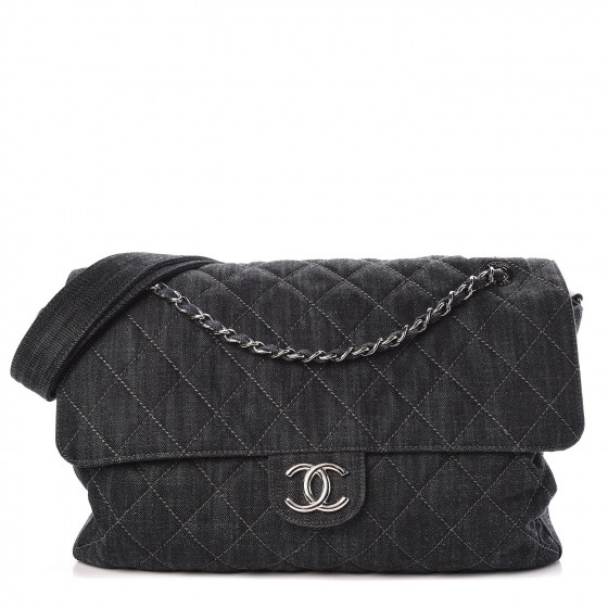 CHANEL Denim Quilted Stretch Spirit Messenger Bag Dark Blue