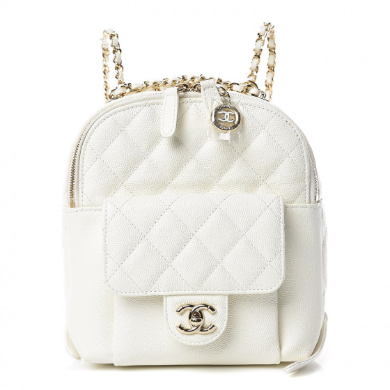 CHANEL Caviar Quilted Small CC Day Backpack White 400764