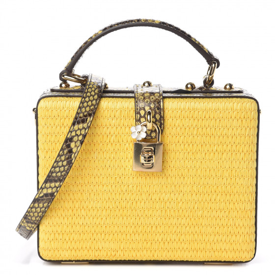 DOLCE & GABBANA Python Raffia Padlock Box Bag Yellow 465576
