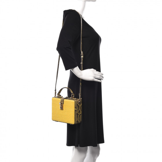 DOLCE&GABBANAバック DOLCE & GABBANA Python Raffia Padlock Box Bag Yellow 465576