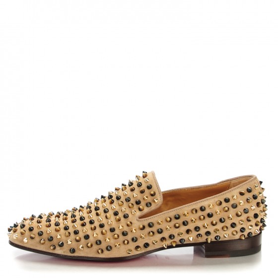 Christian Louboutin ゴールドパンプス 37.5 CHRISTIAN LOUBOUTIN Mens Veau Velours Dandelion Spikes Flat