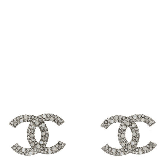 CHANEL Crystal Large CC Earrings Silver 1698174 | FASHIONPHILE