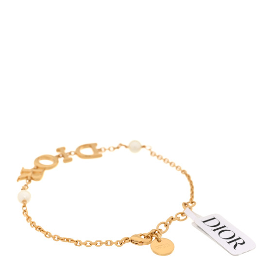 未使用級　Christian Dior　bracelet gold logo Rare Christian Dior Bracelet Rhinestone Dior Logo Gold Bracelets