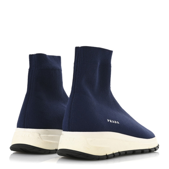 PRADA Knit Fabric Logo Sneakers 39 Navy 1704912 | FASHIONPHILE
