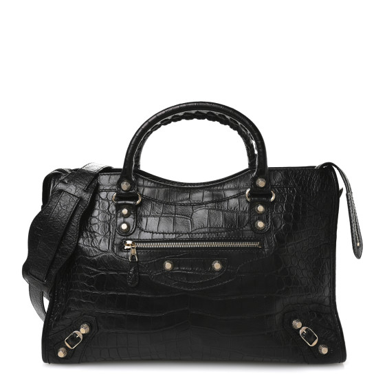 BALENCIAGA Calfskin Crocodile Embossed Giant 12 Gold