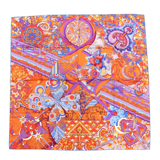 HERMES Silk L'ivresse de L'infini Scarf 90 Capucine Violet