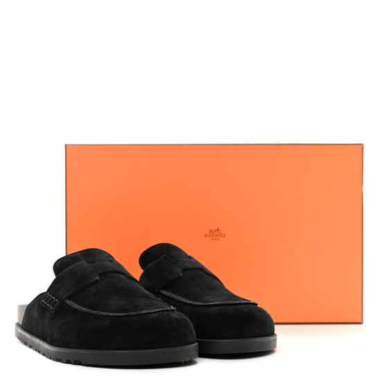 HERMES ブラック スエード×ミンク ミュール HERMES Suede Calfskin Go Mules 39 Black 1379440 | FASHIONPHILE