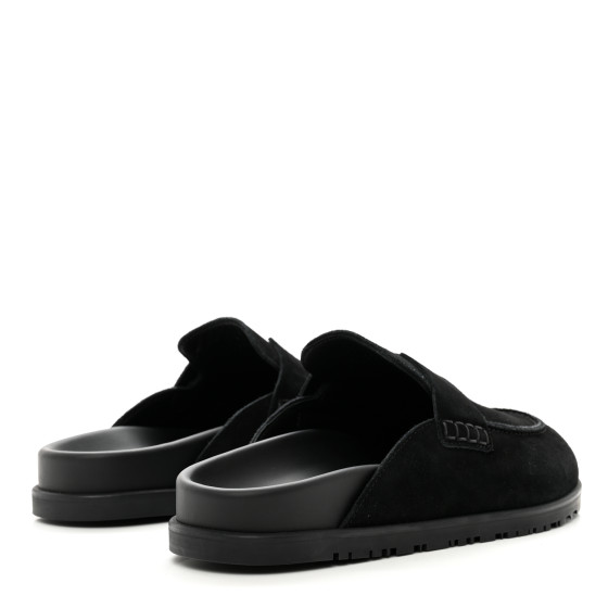 HERMES ブラック スエード×ミンク ミュール HERMES Suede Calfskin Go Mules 39 Black 1379440 | FASHIONPHILE