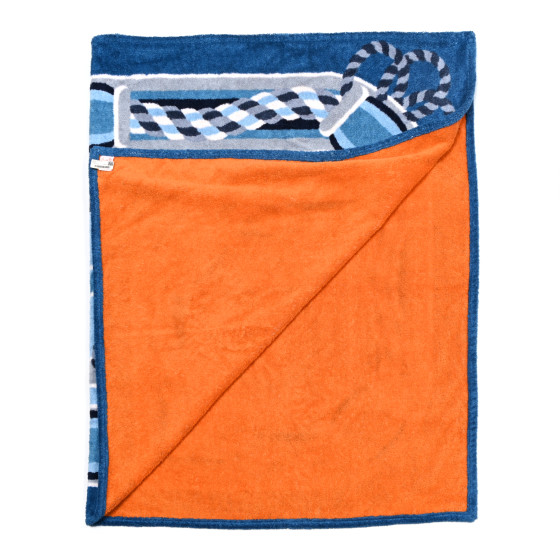 HERMES Cotton Terry Canoe H Beach Towel Denim 1485891