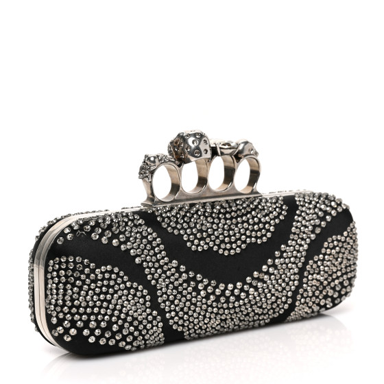 ALEXANDER MCQUEEN Silk Crystal Knucklebox Clutch Black