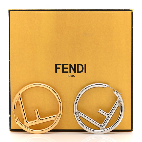 FENDI Metal FF Hoop Earrings Gold Silver 1251912 | FASHIONPHILE